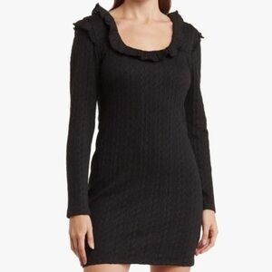 19 Cooper Ruffle Long Sleeve Knit Dress Black Mini Dress Size M Women’s